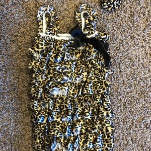 Girls boutique leopard romper w/matching hair clip
